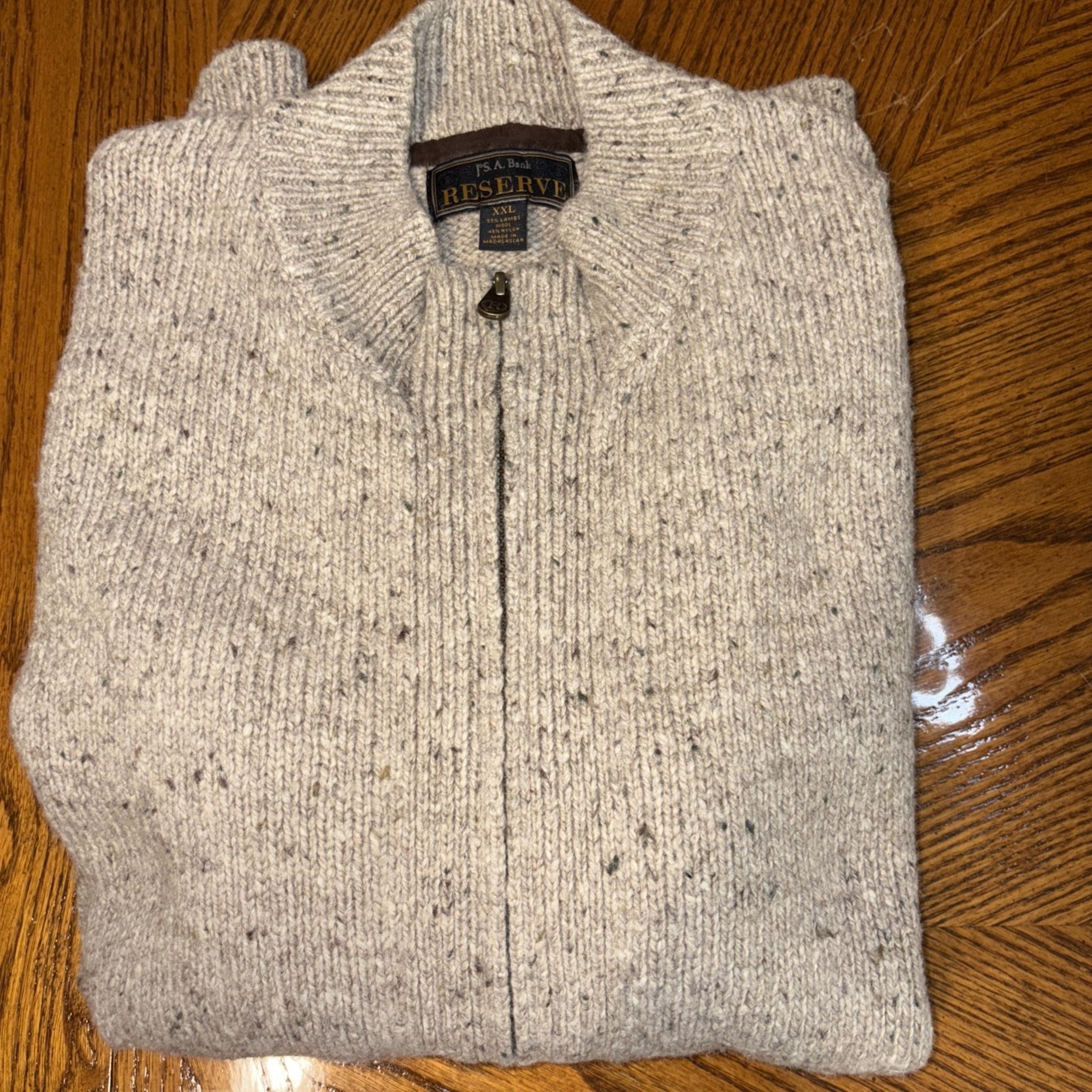 Jos A Bank Reserve Sweater Men's XXL Lambs Wool Blend Cardigan Shawl Zip Up