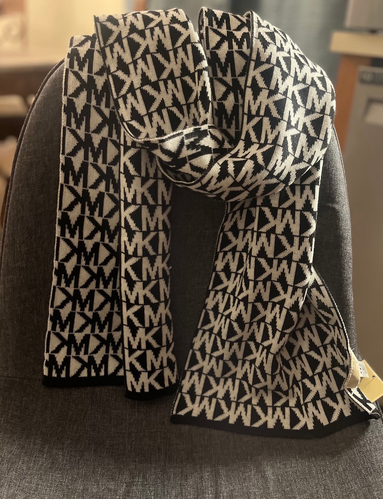 Michael Kora Black and White Monogram Scarf