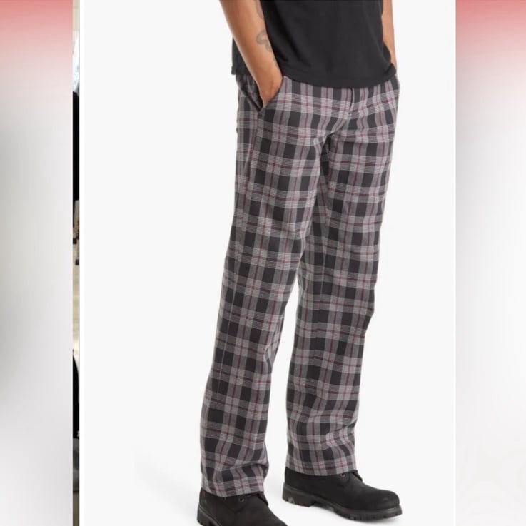 Dickies 30 x 32 Pants Regular Fit Plaid Black Wine Check Plaid 100% Cotton NWT