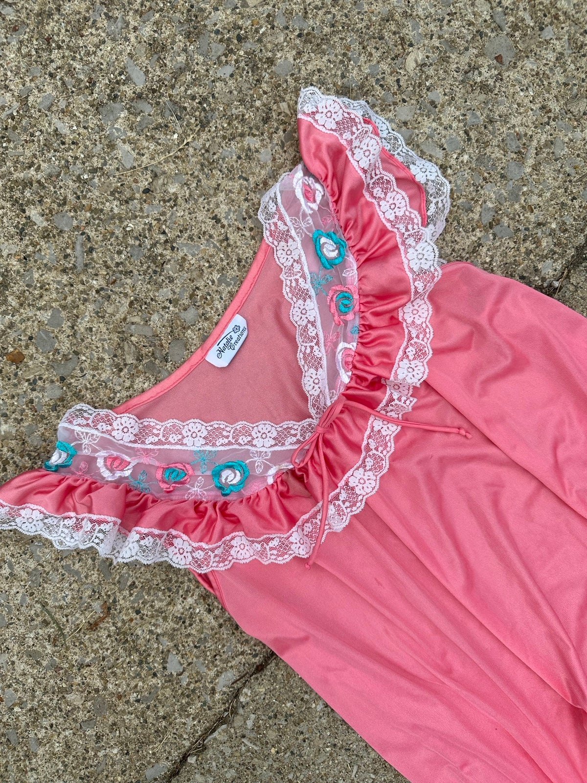Vintage Pink, White, and Blue Satin Nightgown