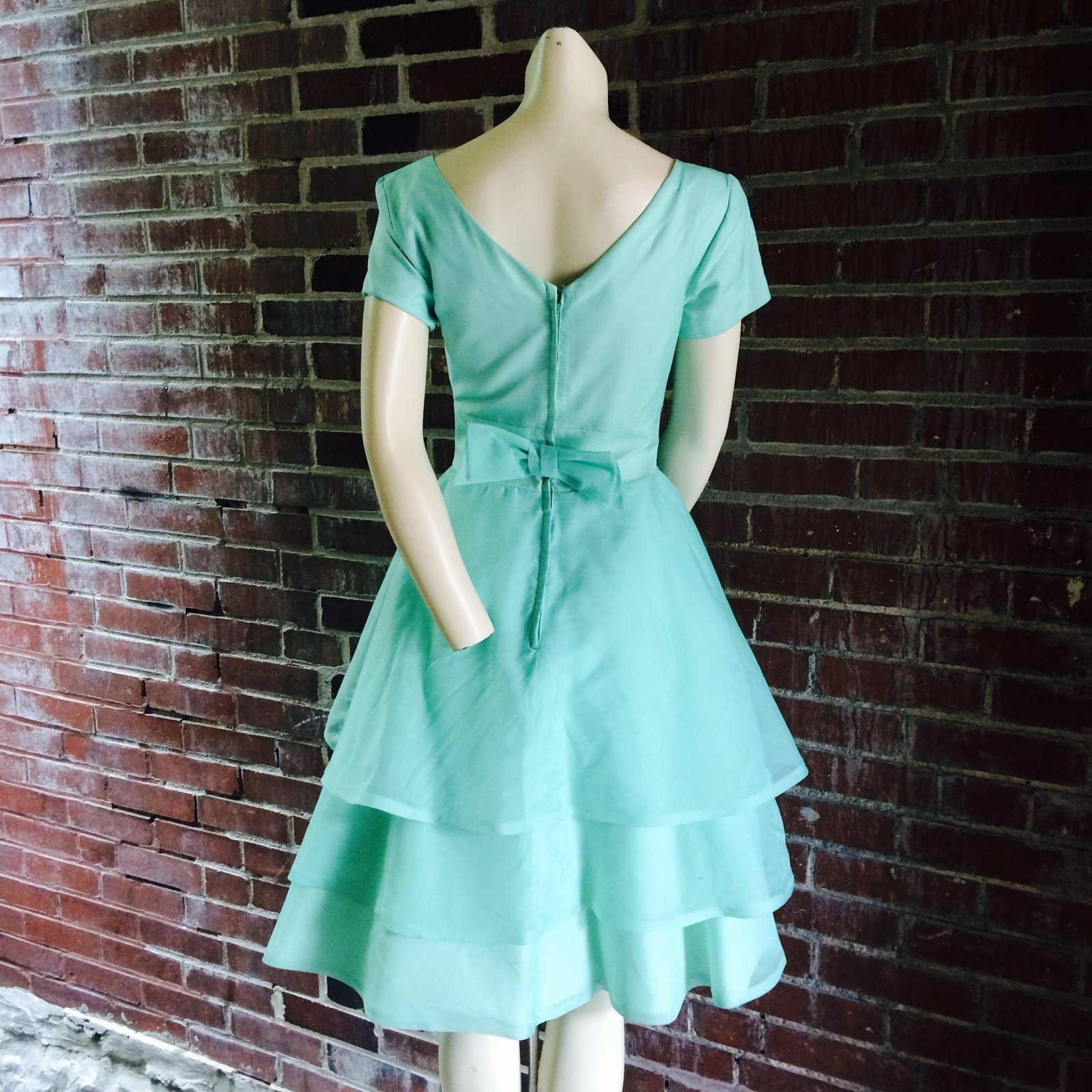 Vintage 50/60s Tiffany Blue Tiered Bow Dress Size S