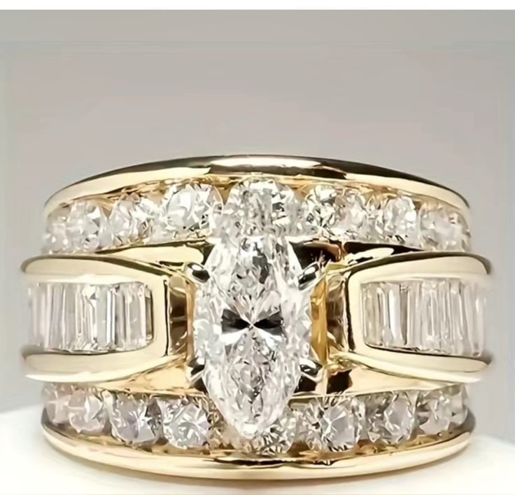 Three Row Cubic Zirconia and Gold Plated Ring