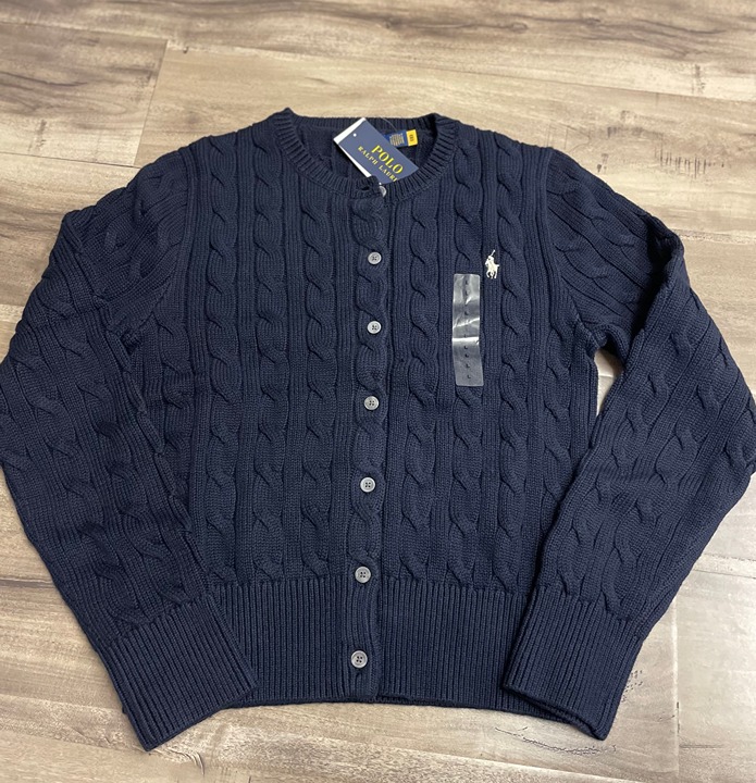 Polo Ralph Lauren Cable-Knit Cotton Crewneck Cardigan Navy L