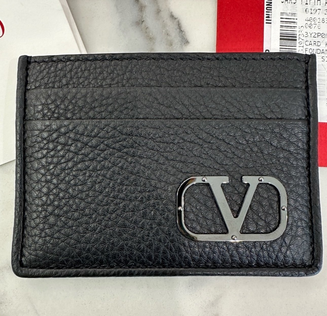 Valentino Garavani VLogo Type card holder in grainy calfskin