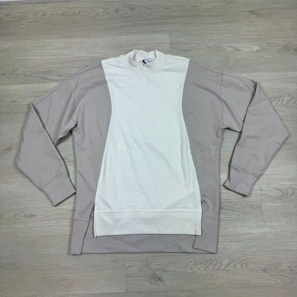 Athleta Colorblock Sweatshirt Size Small Beige White Mock Neck Pullover