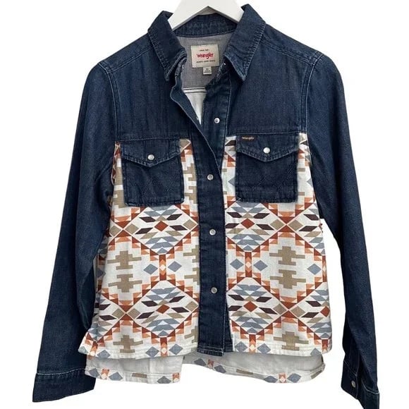 Wrangler Rodeo Flannel Pearl Snap Jean shirt Jacket shacket Sz small new w tags