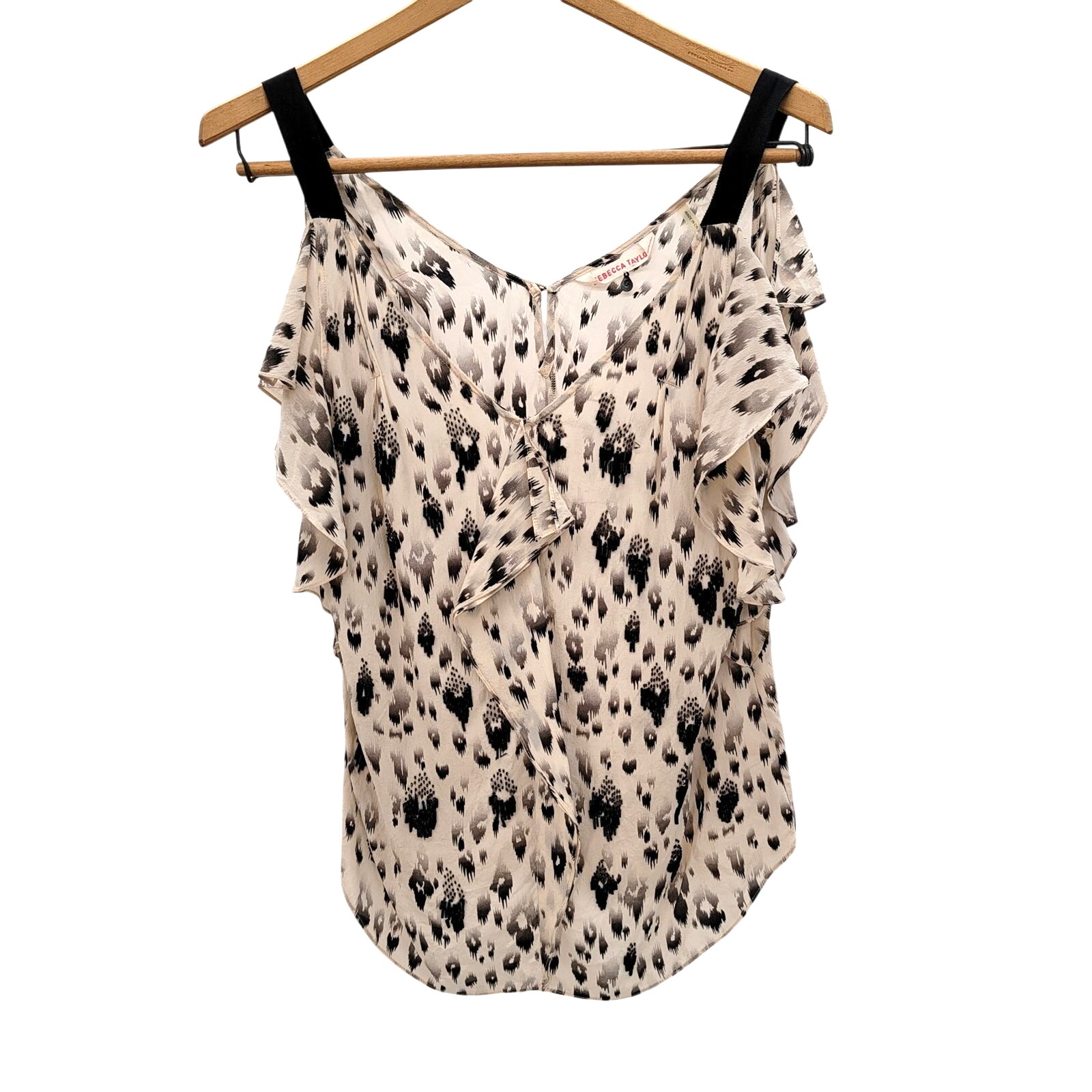 Y2K 00s flowy Animal Handkerchief Tank Ruffle Beaded Embellished silk top Sz 6