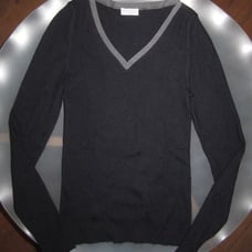 BRUNELLO CUCINELLI Navy Ribbed V-Neck Sweater Women's XS Slim Fit