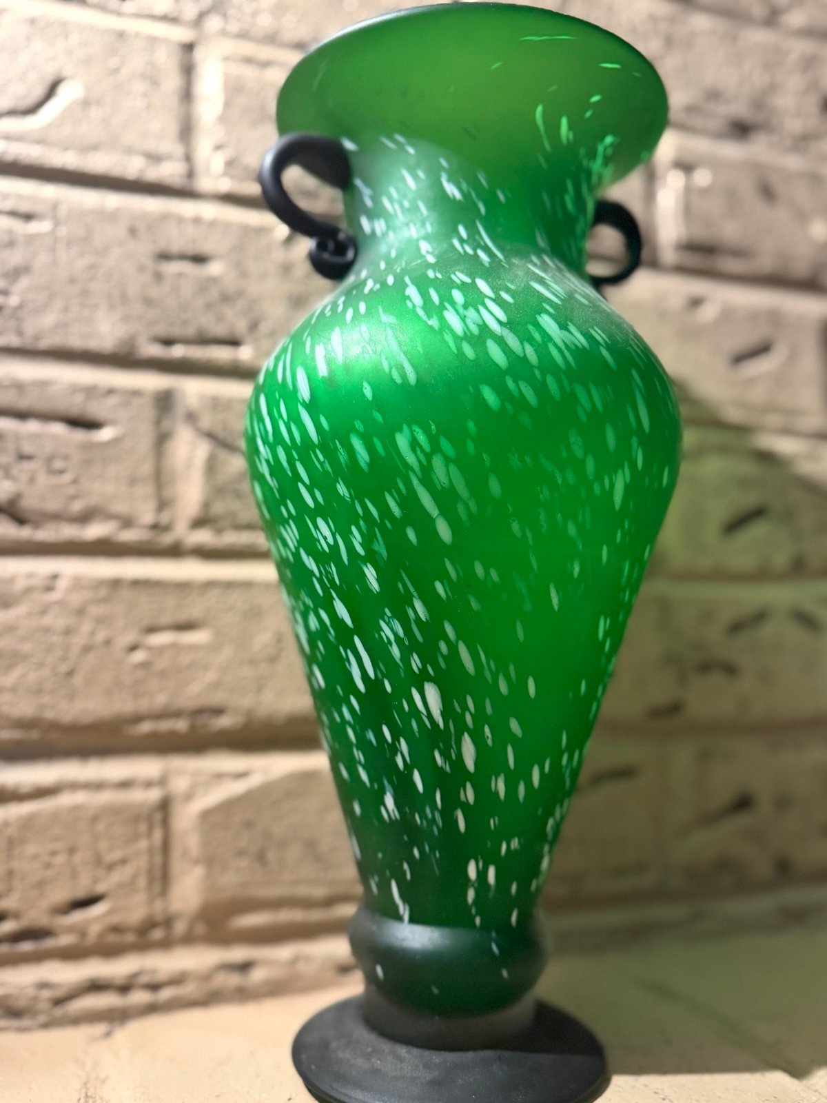Gorgeous Rare Frost Green colored glass Vase decor with Speckles. Vase or urn