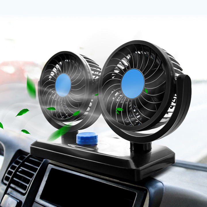 Portable 4 in 12V Quiet Car Cooling Fan Dual Heads w/Cigarette Lighter Plug