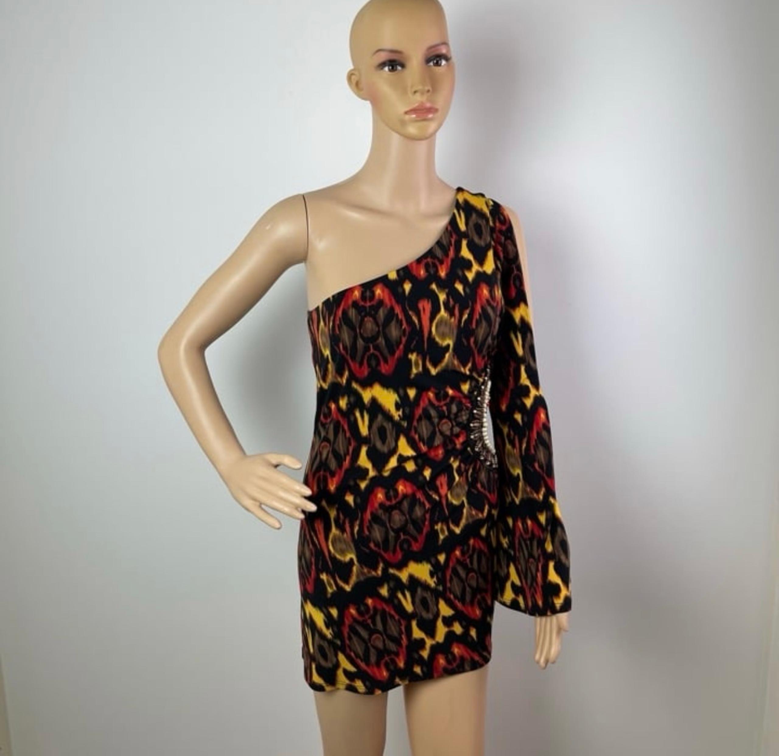 Vintage Multicolor One Shoulder Beaded Asymmetrical Mini Bodycon Dress