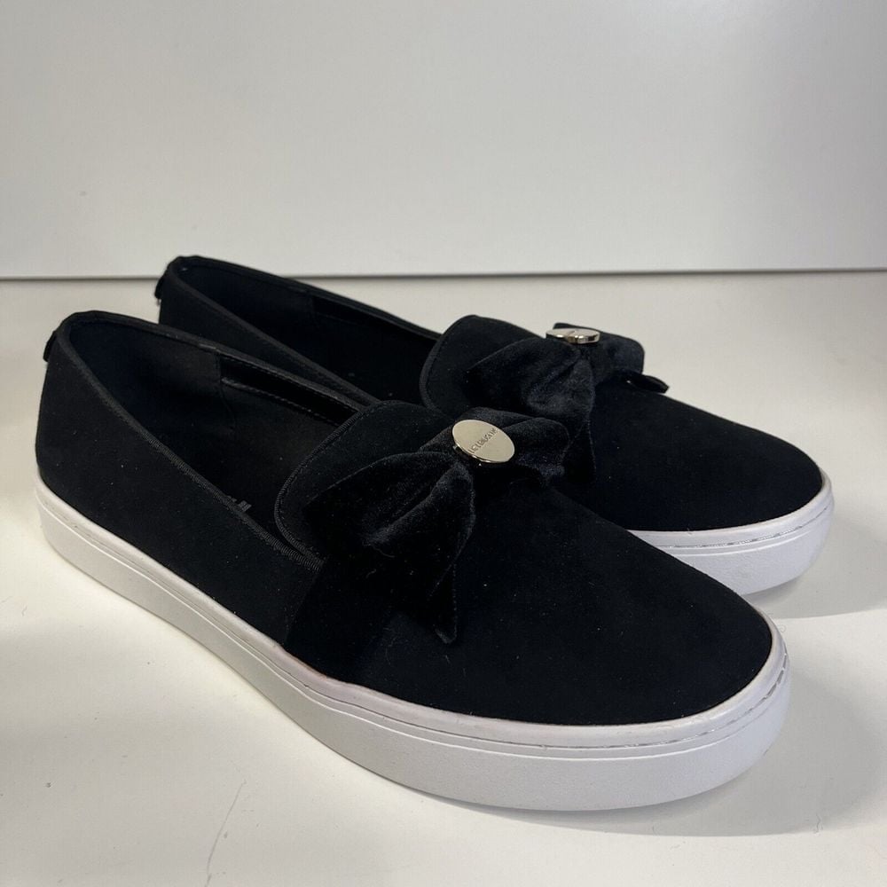 Liz Claiborne WEAVER Slip-On Suede Velvet Loafer Black Bow White Soles 10 M