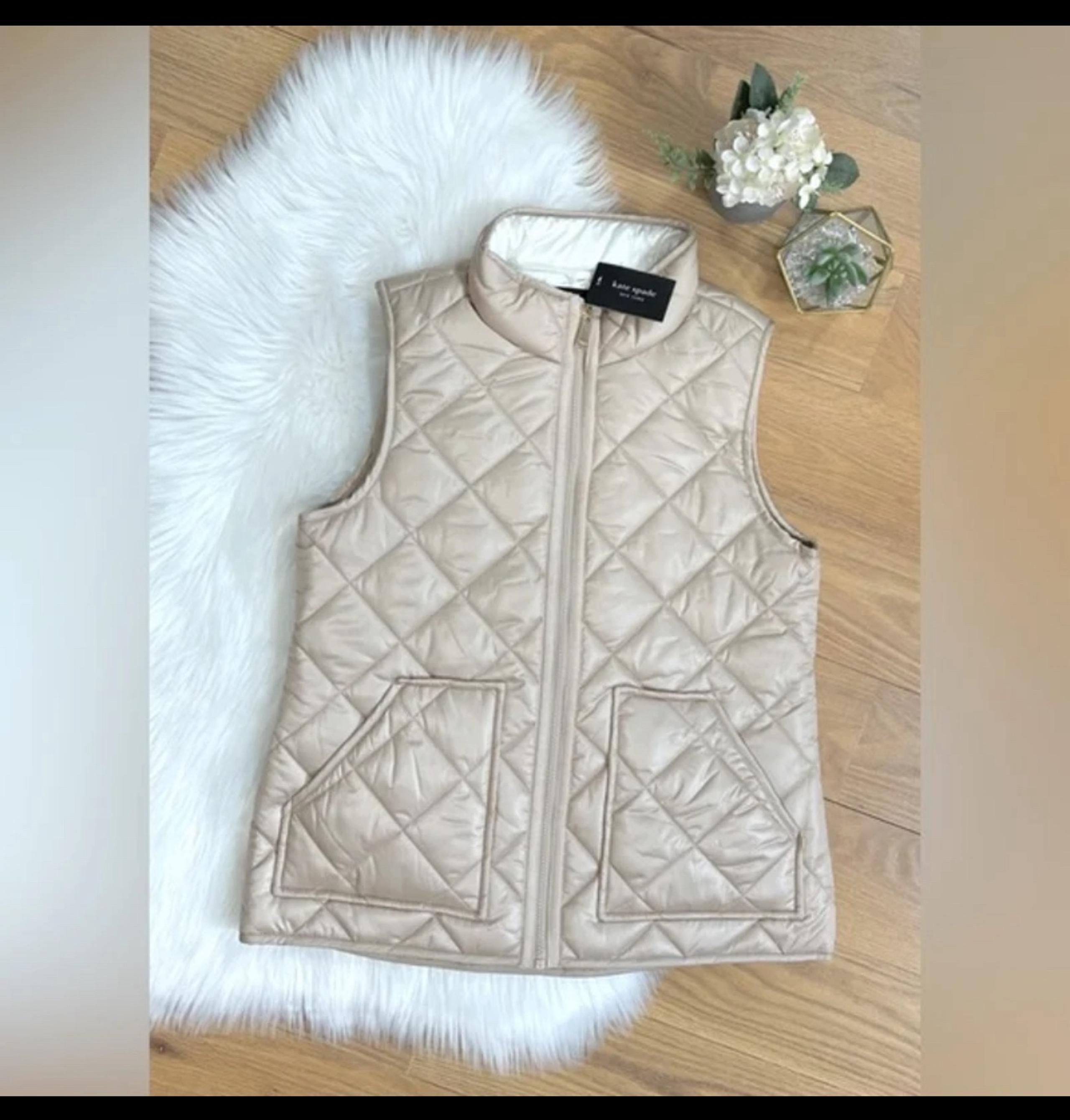 KATE SPADE Women's New York Quilted Puffer Vest Toasted Peanut Tan Gold