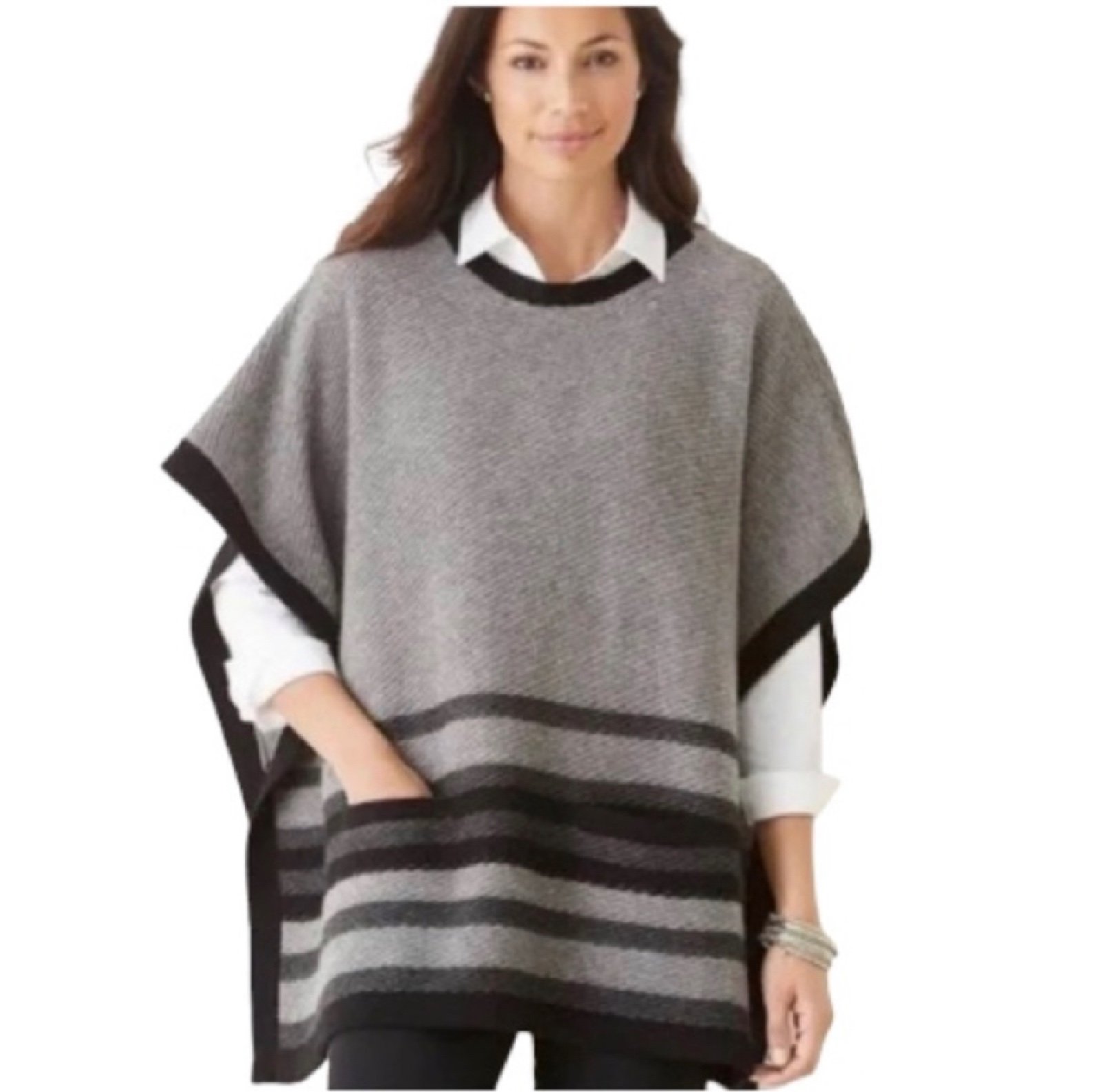 J. Jill Gray 100% Wool Poncho Sweater Women’s Size OS