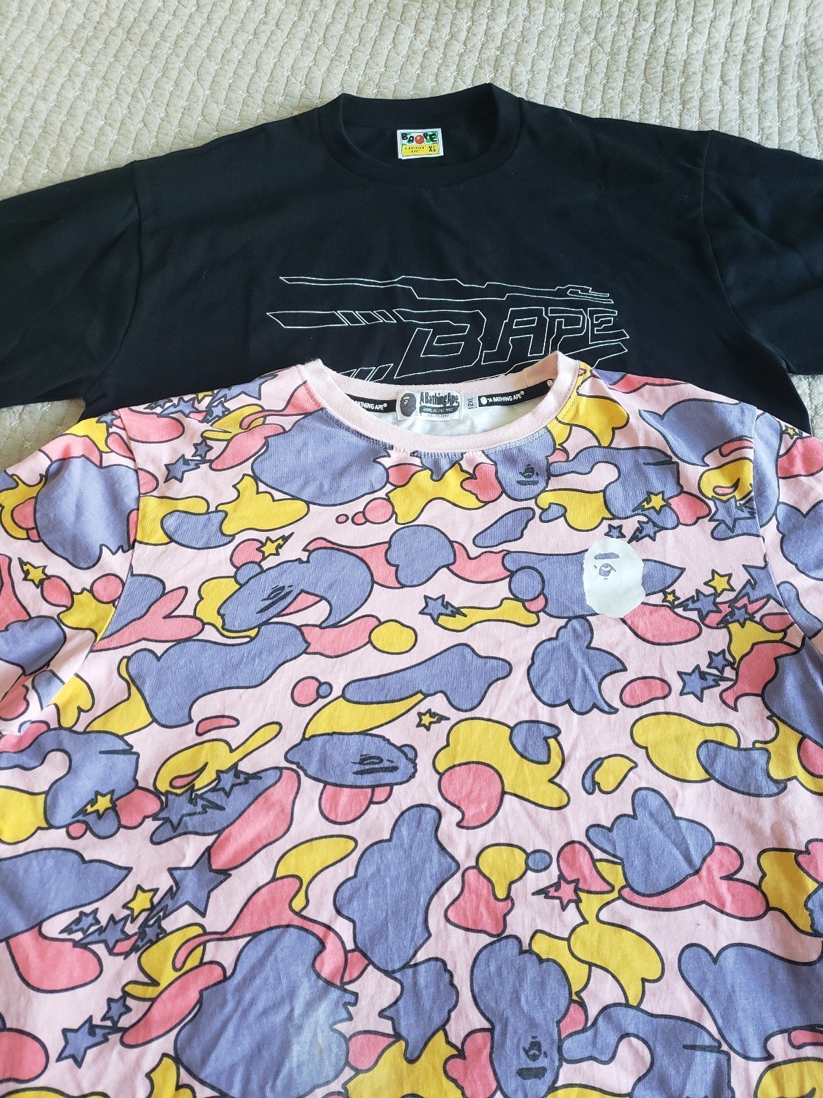 2 Bathing Ape ‘Bape' Bundle Tee Camo ‘Purple/Pink/Yellow’ 2XL & All Black XL
