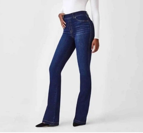 Spanx Flare Jeans Pull On Blue Comfort Stretch Denim Size LT Large Tall