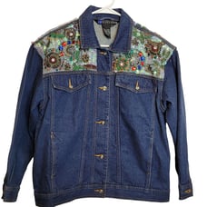 Vintage Sequin Denim Jacket I.B. Diffusion Size 10 Med Shoulder Pads 1991