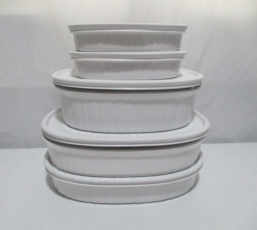 Vintage Corning Ware French White oval oblong casserole dishes lids 12 PIECE SET