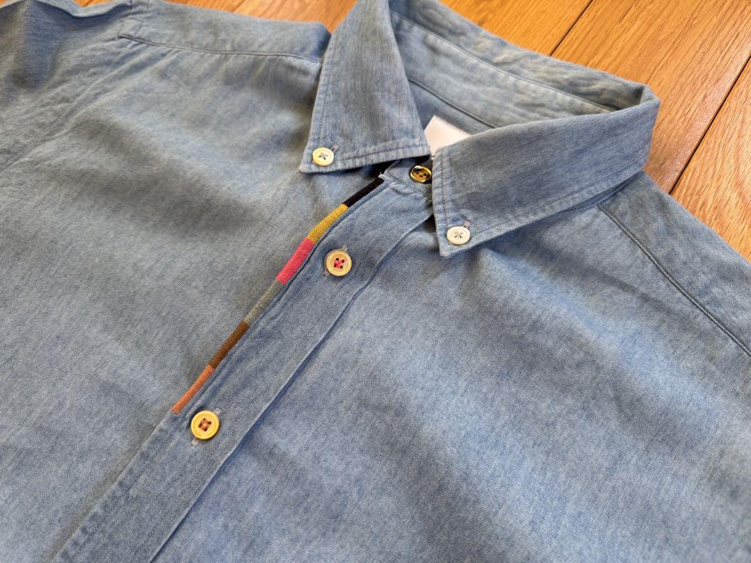 Paul Smith Denim Shirt, Chambray Long Sleeve Shirt, Indigo, Size L