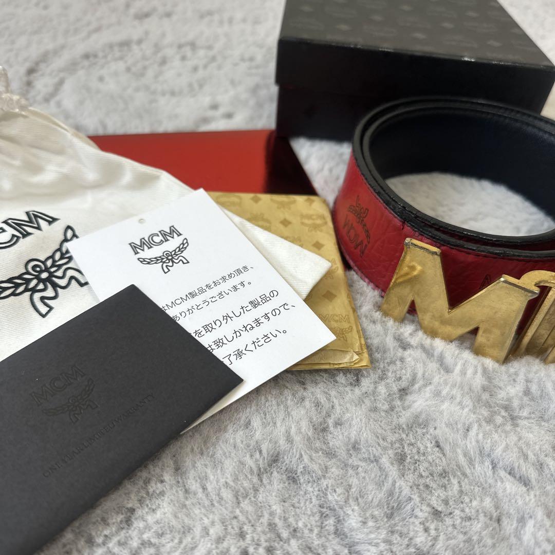MCM Red Black Belt with Gold Buckle, Box Included.