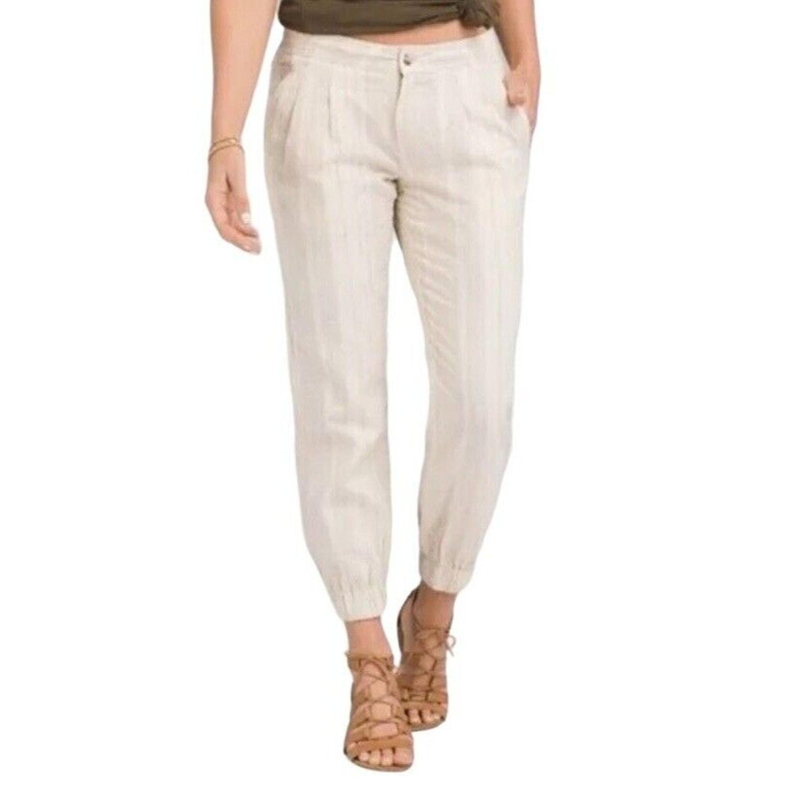 Prana Kickin It Jogger Pants Womens 4 Beige Stripe Hemp Organic Cotton Coastal