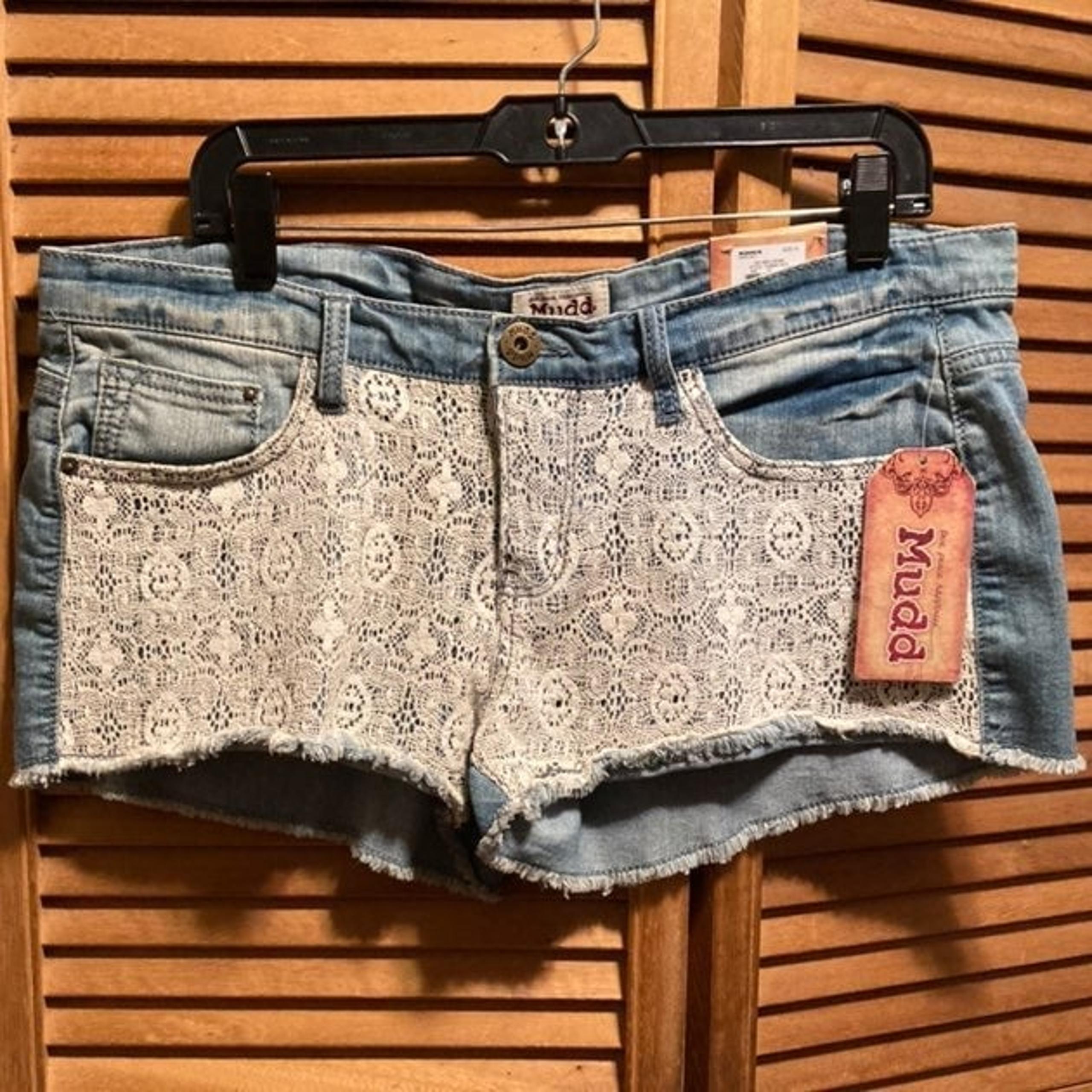 Mudd Crocheted Front Frayed Denim Jean Shorts