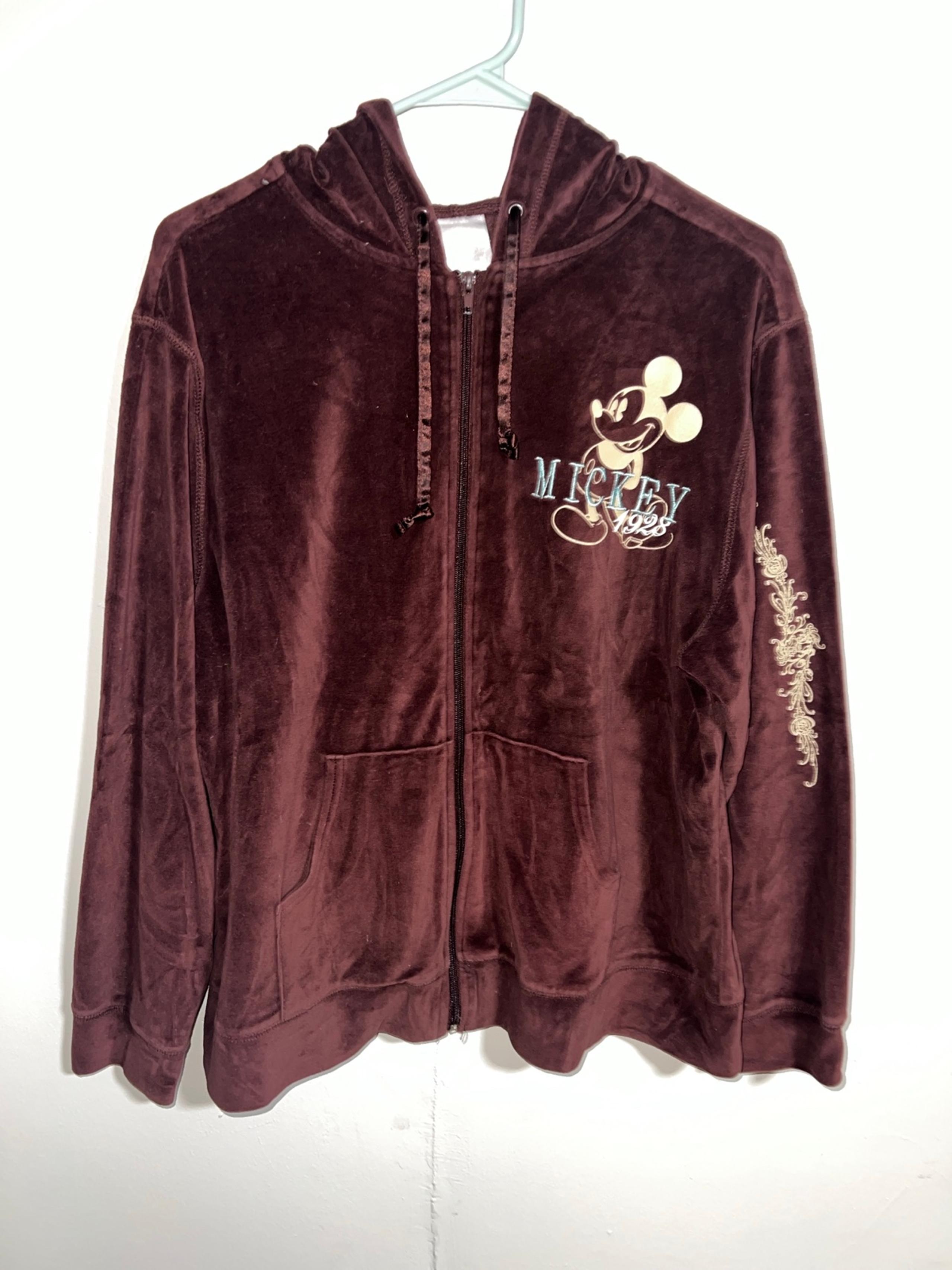 Disney Women’s Brown Velour Embroidered Full Zip Hoodie Size 1X