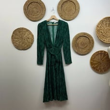 NEW 249 Fame & Partners Green Deep Cut Snake Print Leuven Midi Dress 6