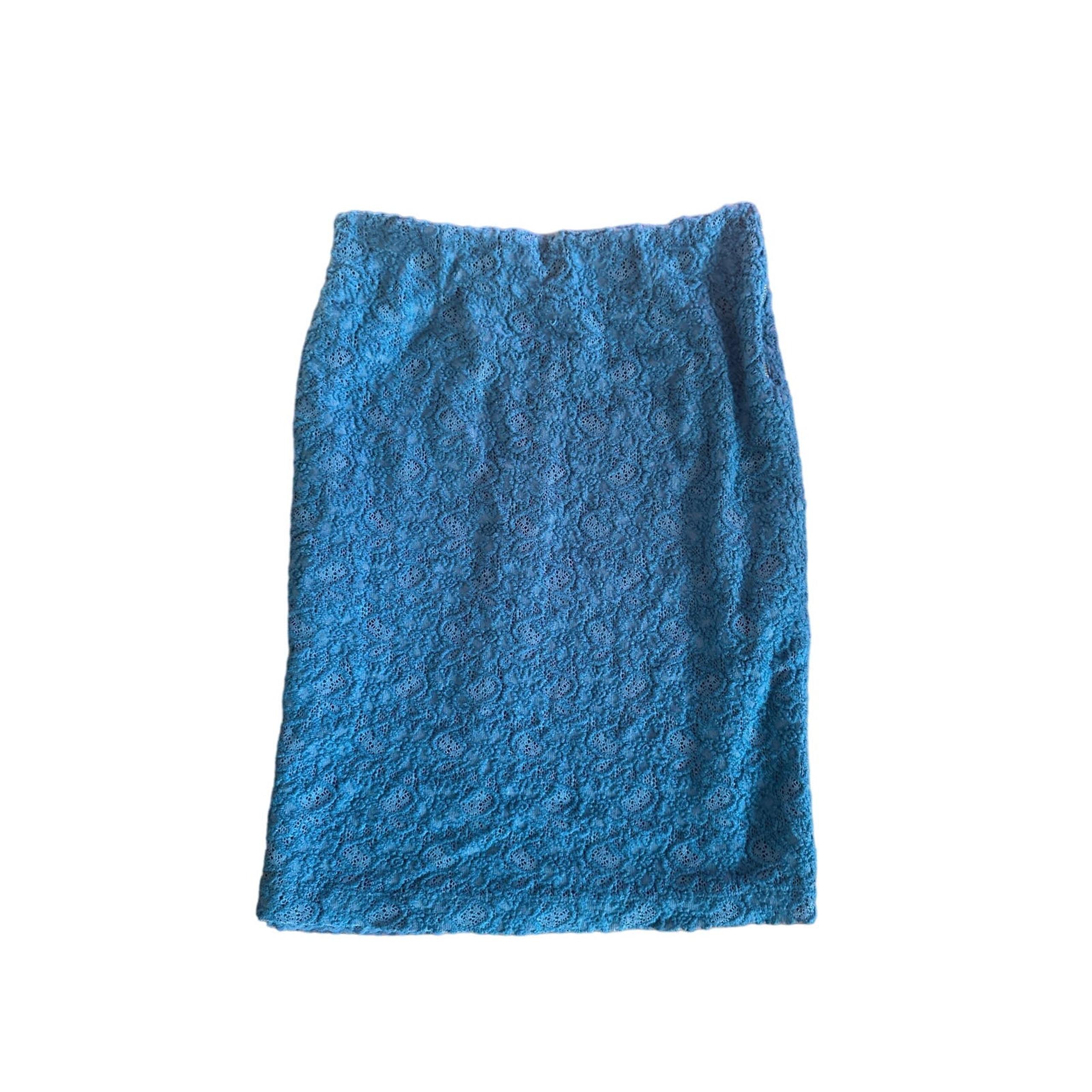 Women 6 Anthropologie Moulinette Soeurs Blue Lapis Lace Pencil Wool Blend Skirt