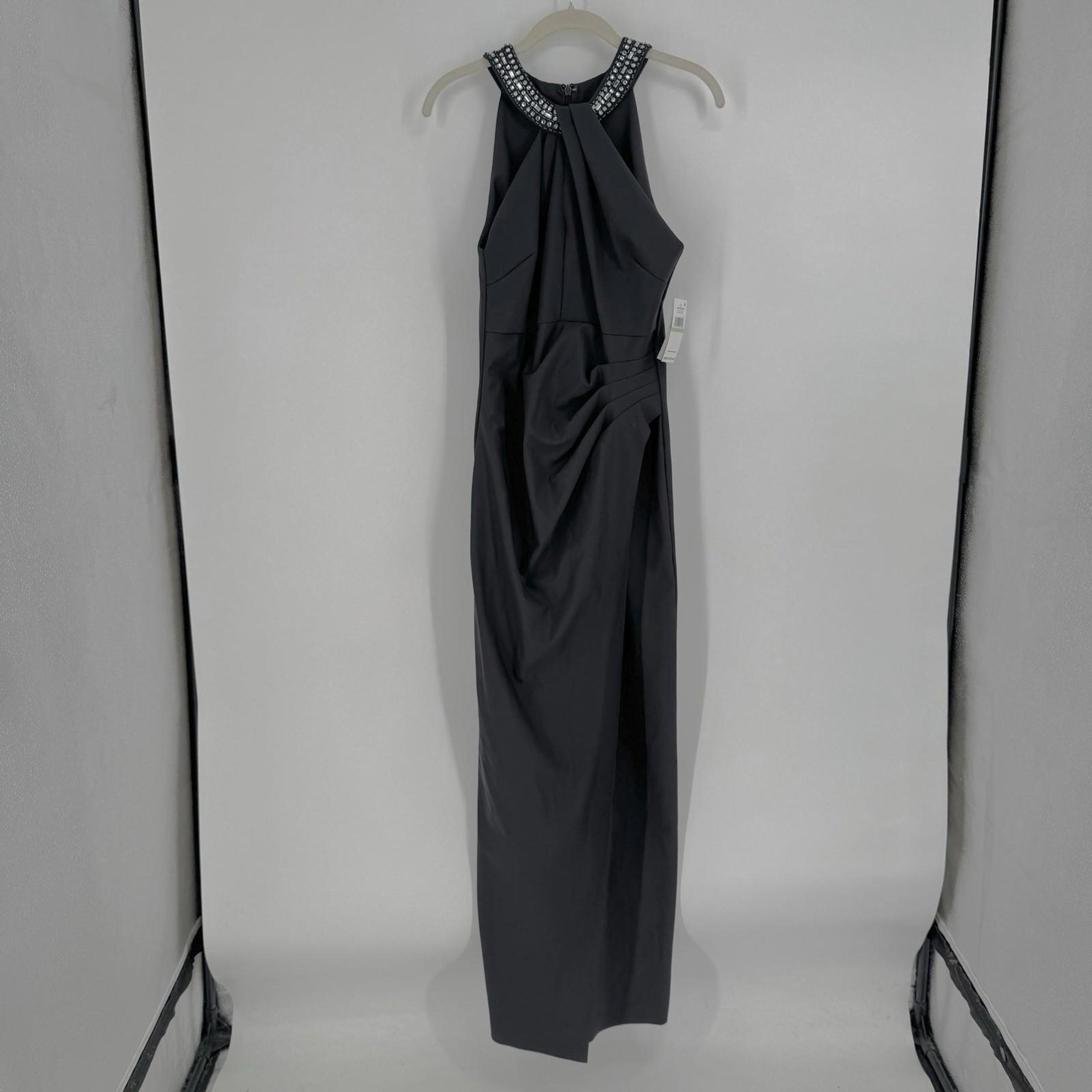 Alex Evenings Dress 8 gray maxi column high neck  formal special occasion