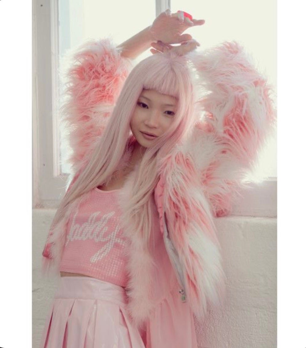 RARE 24HRS Lip Service Pink and White Faux Fur Crop Jacket