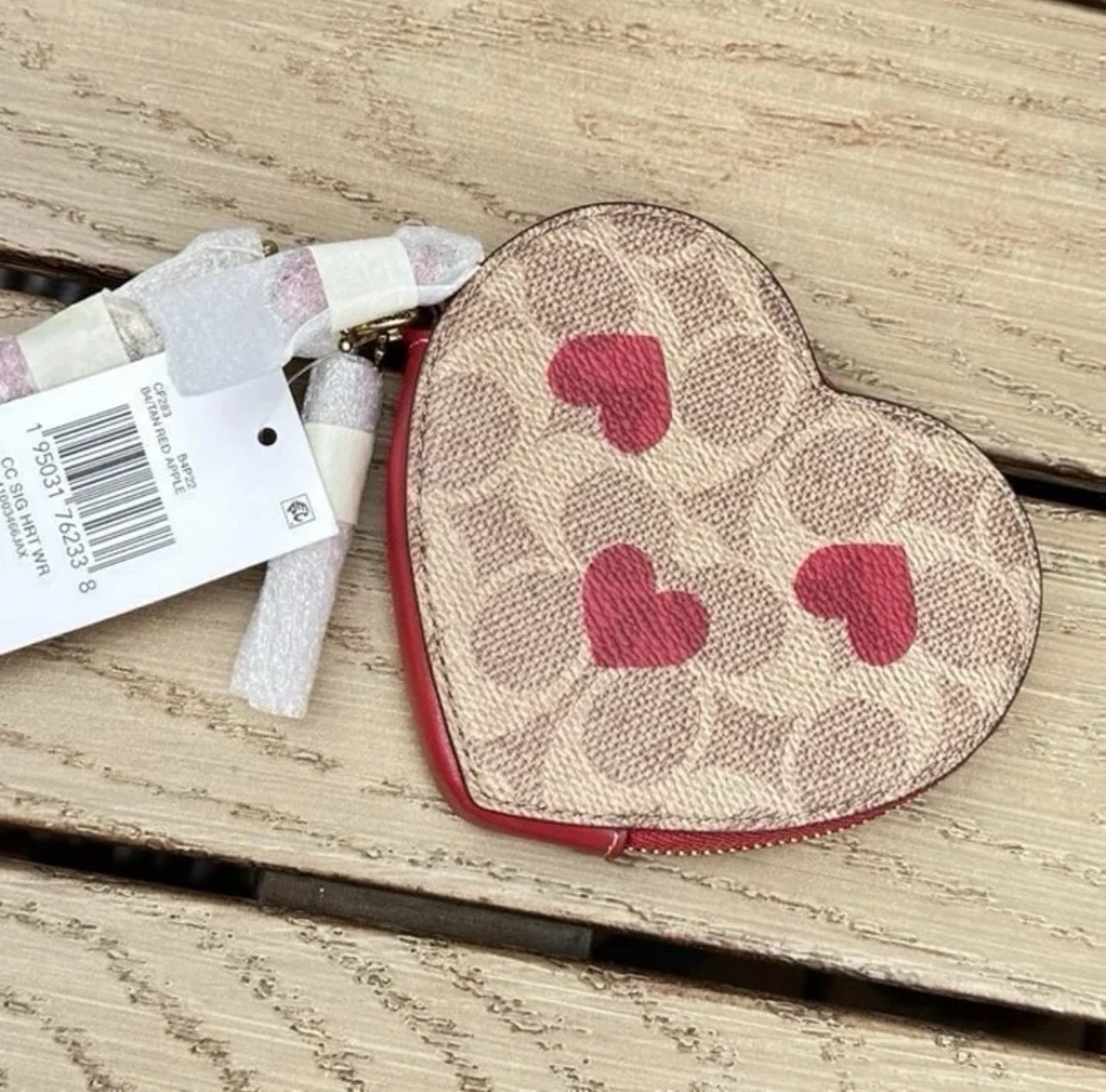 NWT COACH Heart Print Heart Coin Case Bag Charm & Wristlet CF283 <5⭐️Seller!