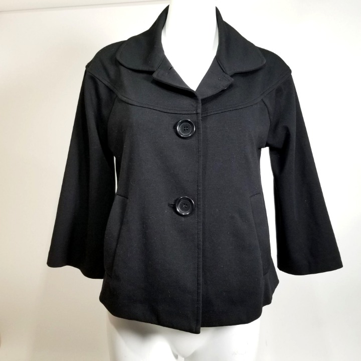 Michael Kors Blazer Jacket M Black Short Crop 3/4 Sleeve Button Pocket Dolman
