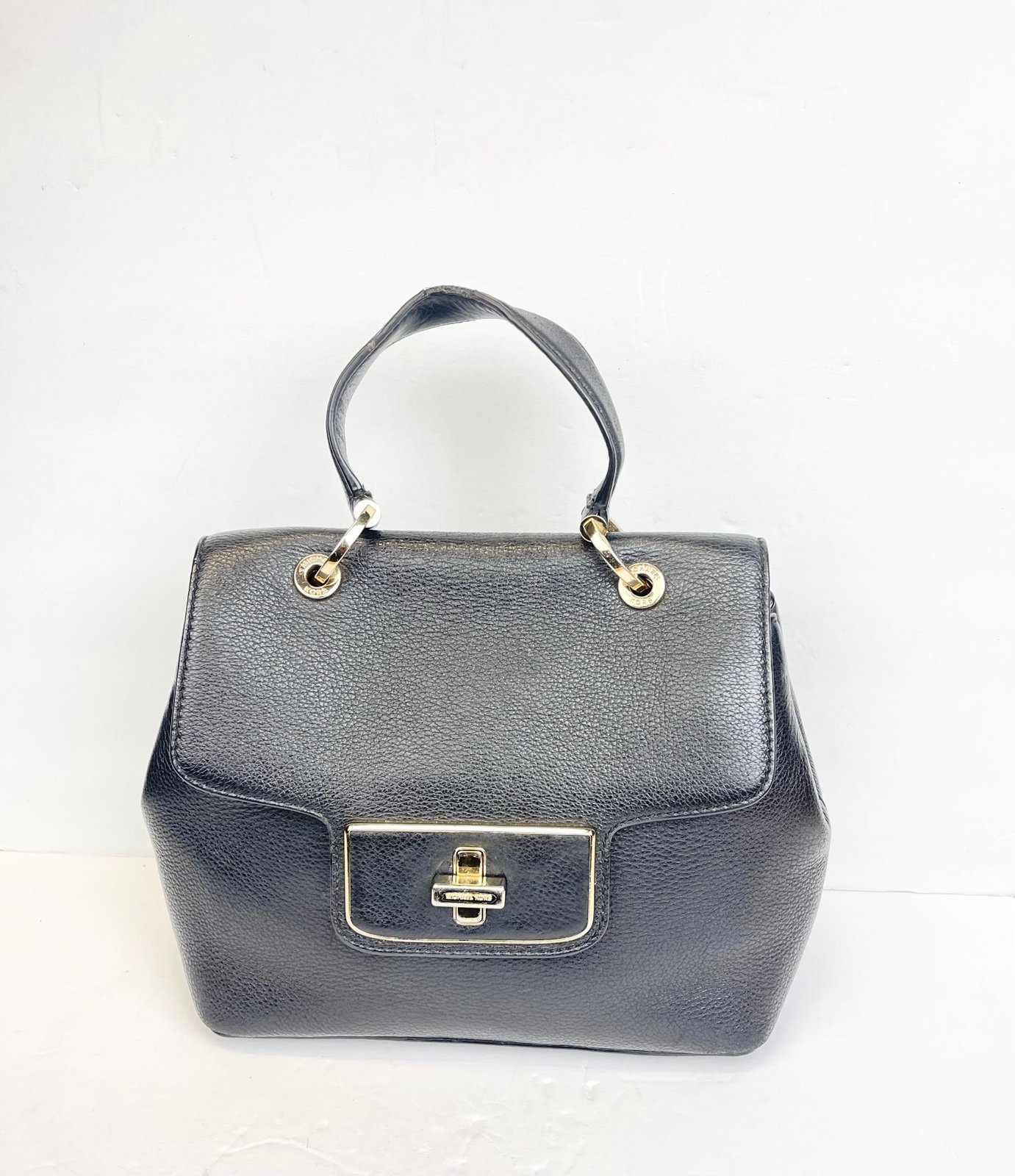 MICHAEL KORS EMERY SMALL LEATHER SATCHEL TOP HANDLE BLACK LEATHER