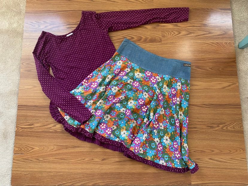 Matilda Jane womens outfit, skirt, long tee, paint by numbers