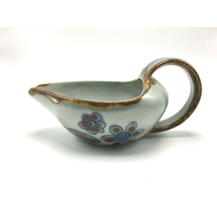 KEN EDWARDS Mexican TONALA POTTERY Stoneware- Gravy Boat-Signed-El Palomar Blue