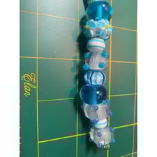 Handmade Aqua and white Glass Lampwork Beads - New
