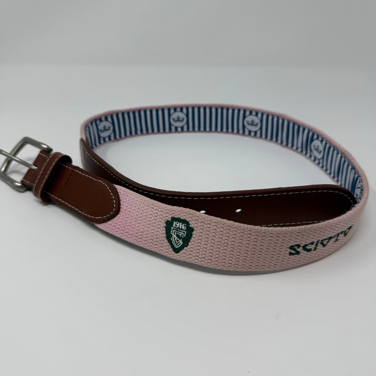 Men’s Peter millar needlepoint canvas pink scioto county club belt size 32