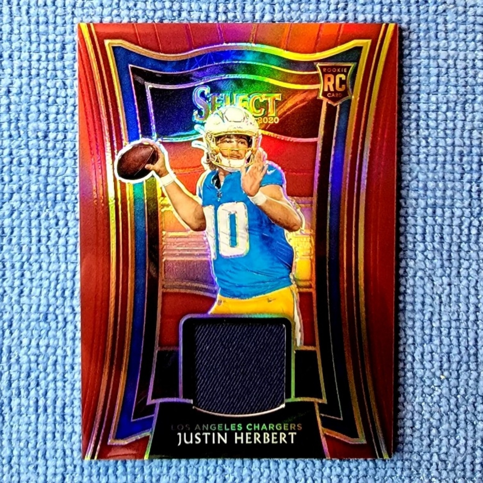 Justin Herbert 2020 Rookie Panini Select Red Prizm Patch Jersey Card No. RS-JHE
