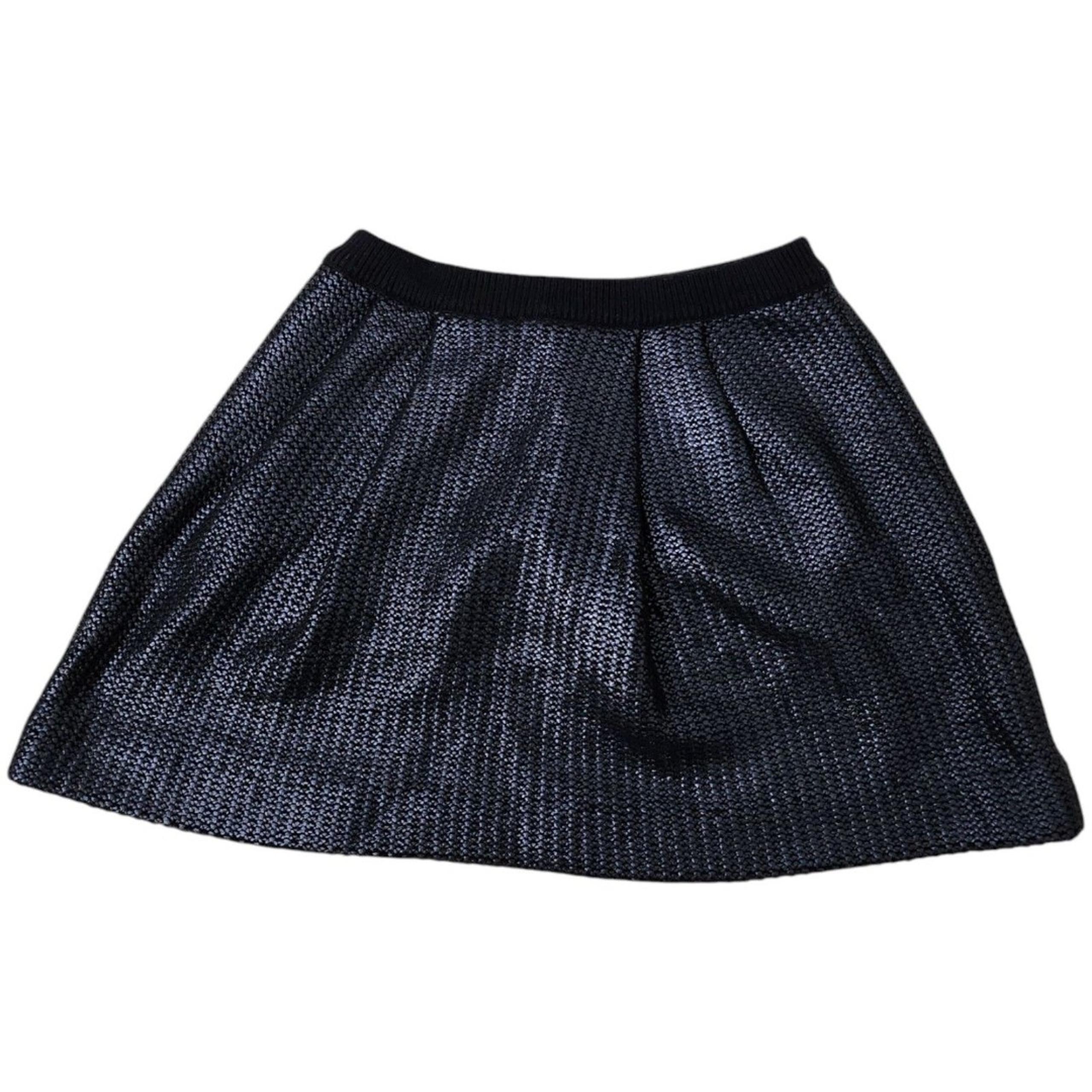 Tory Burch Mini Skirt Small Dark Blue Merino Wool Metallic Stretch Waist A-line