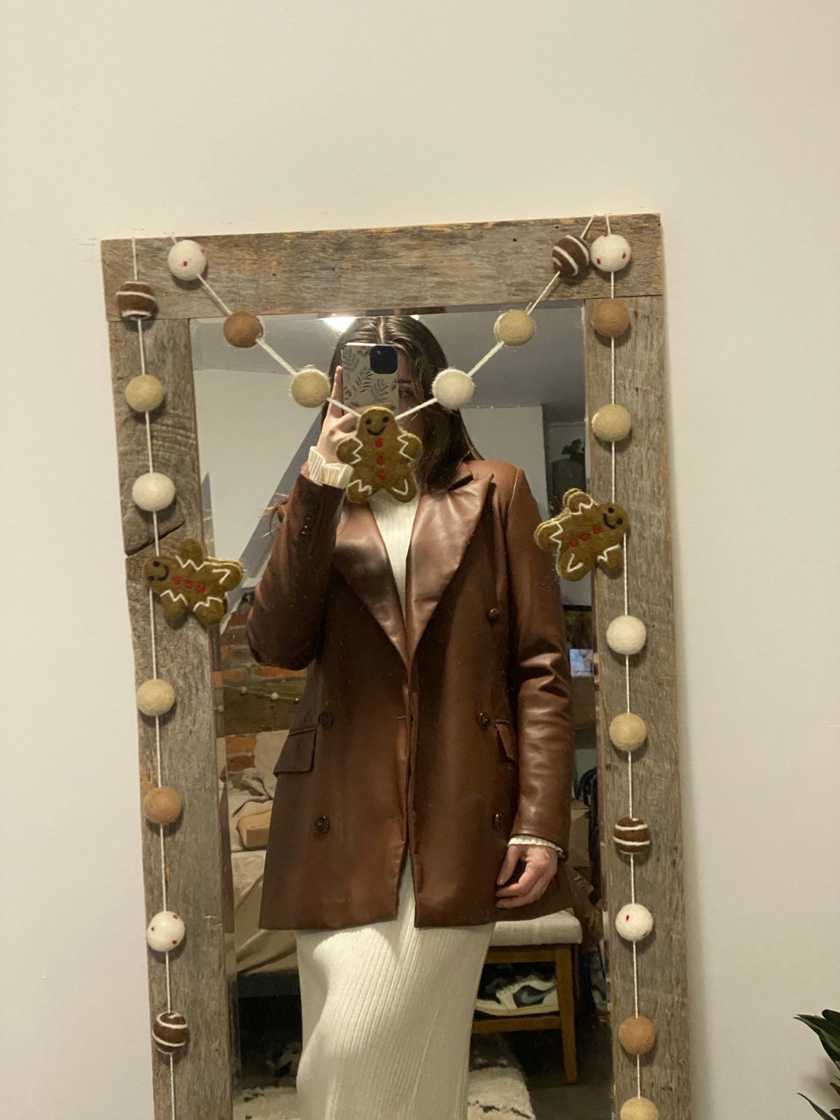 7 For All Mankind Brown Faux Leather Double Breasted Jacket
