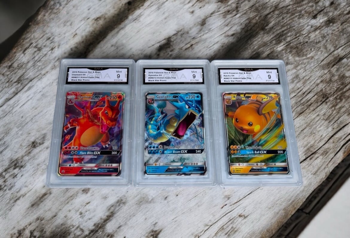 Pokemon Hidden Fates Black Star Promo Charizard, Gyarados, Raichu GMA 9 Set