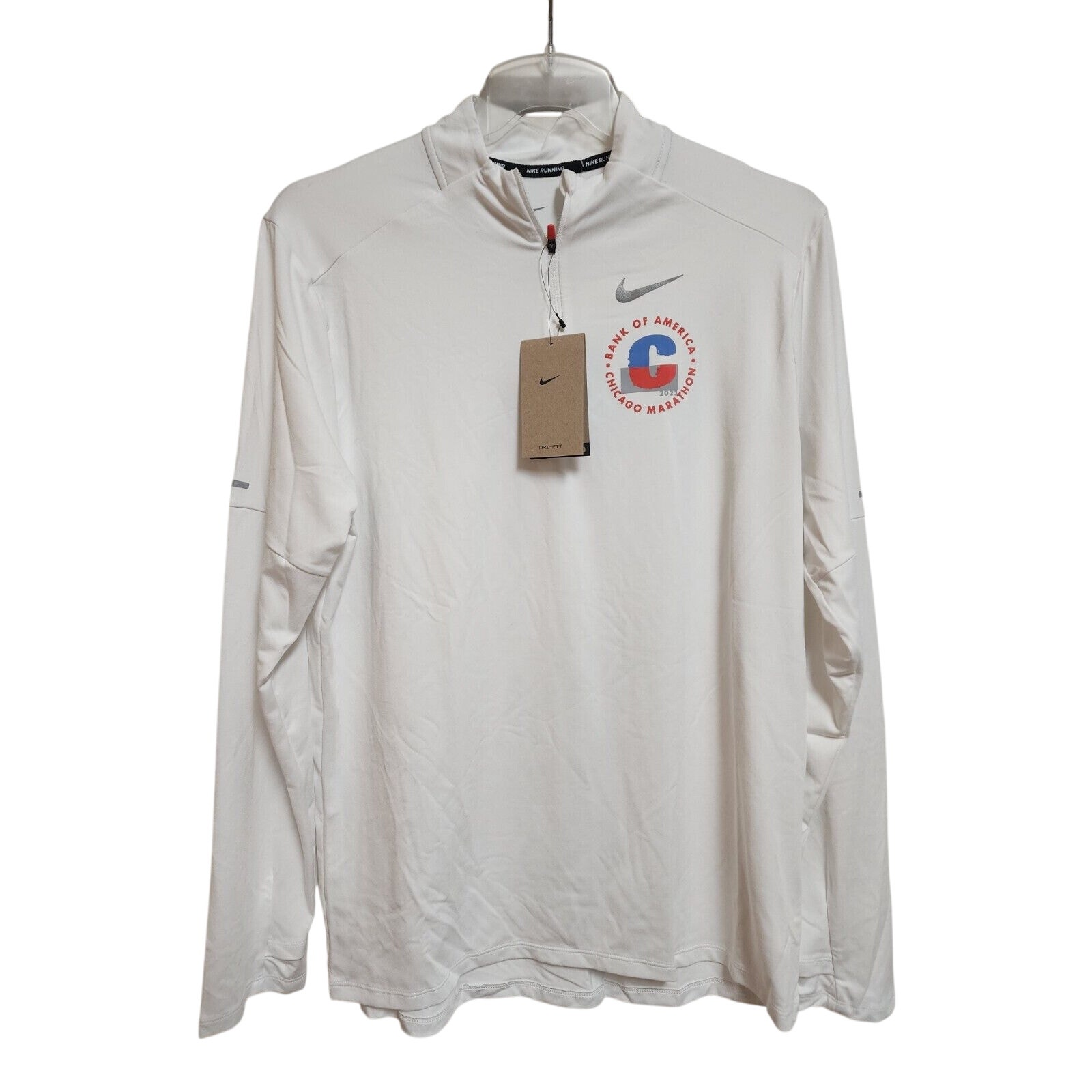 Nike Running Men’s Large 1/4 Zip Shirt 2023 Chicago Marathon White Long Sleeve