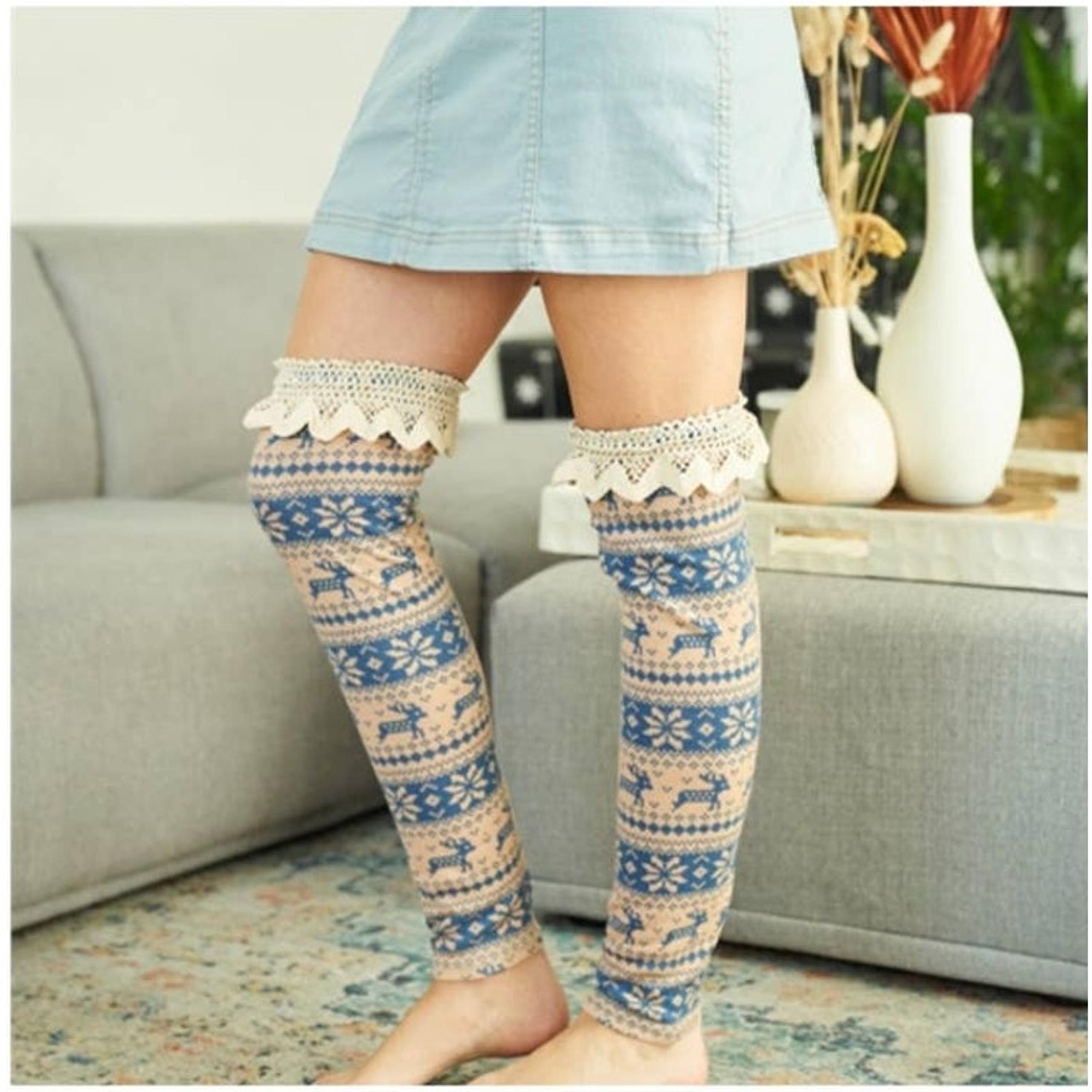 S/M A'reve handmade reindeer crochet lace over the knee boot topper leg warmers