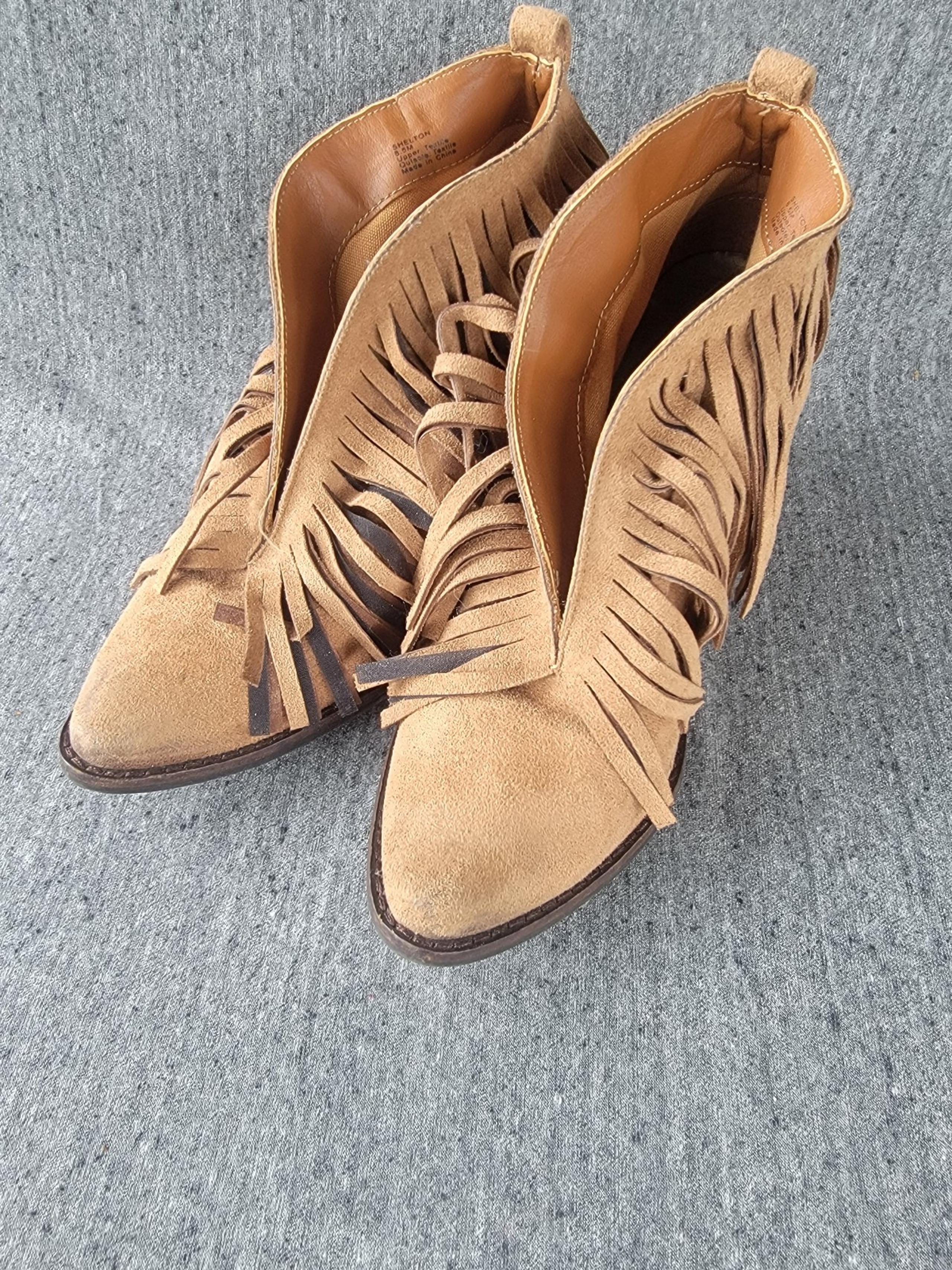 Womens Coconuts Matisse Anthropologie Lombard Fringe Ankle Boots Brown 8.5 EUC