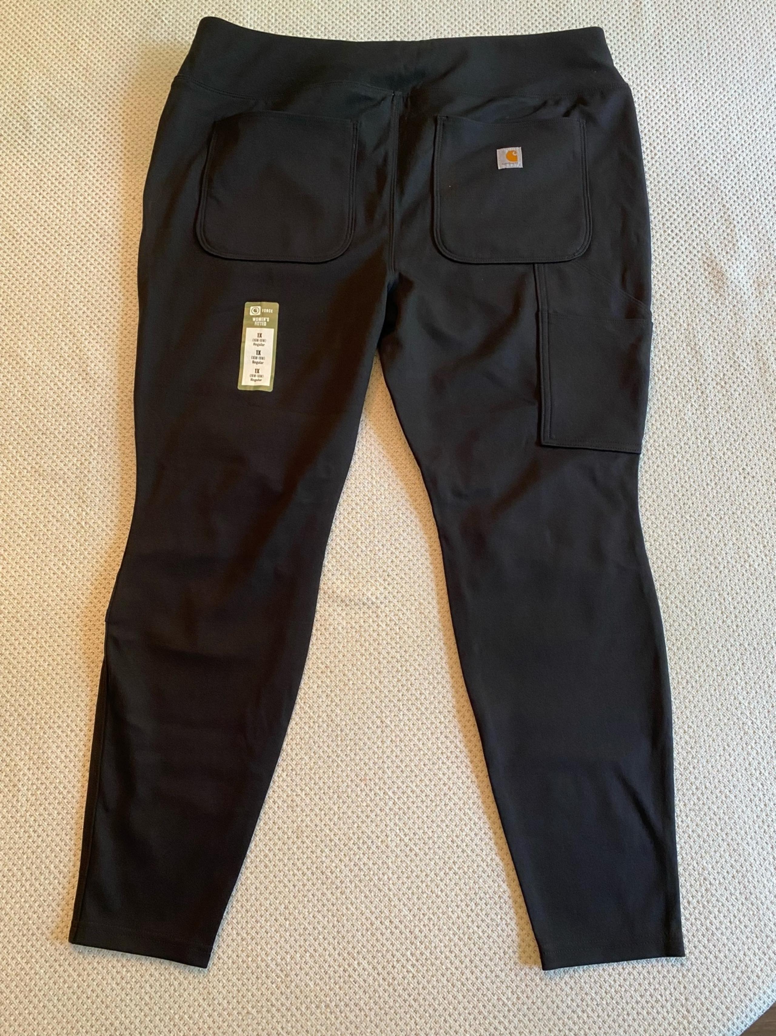 Carhartt Black Fitted Work Pants Women XL 16/18 Double Knee Pull On Stretch NWT