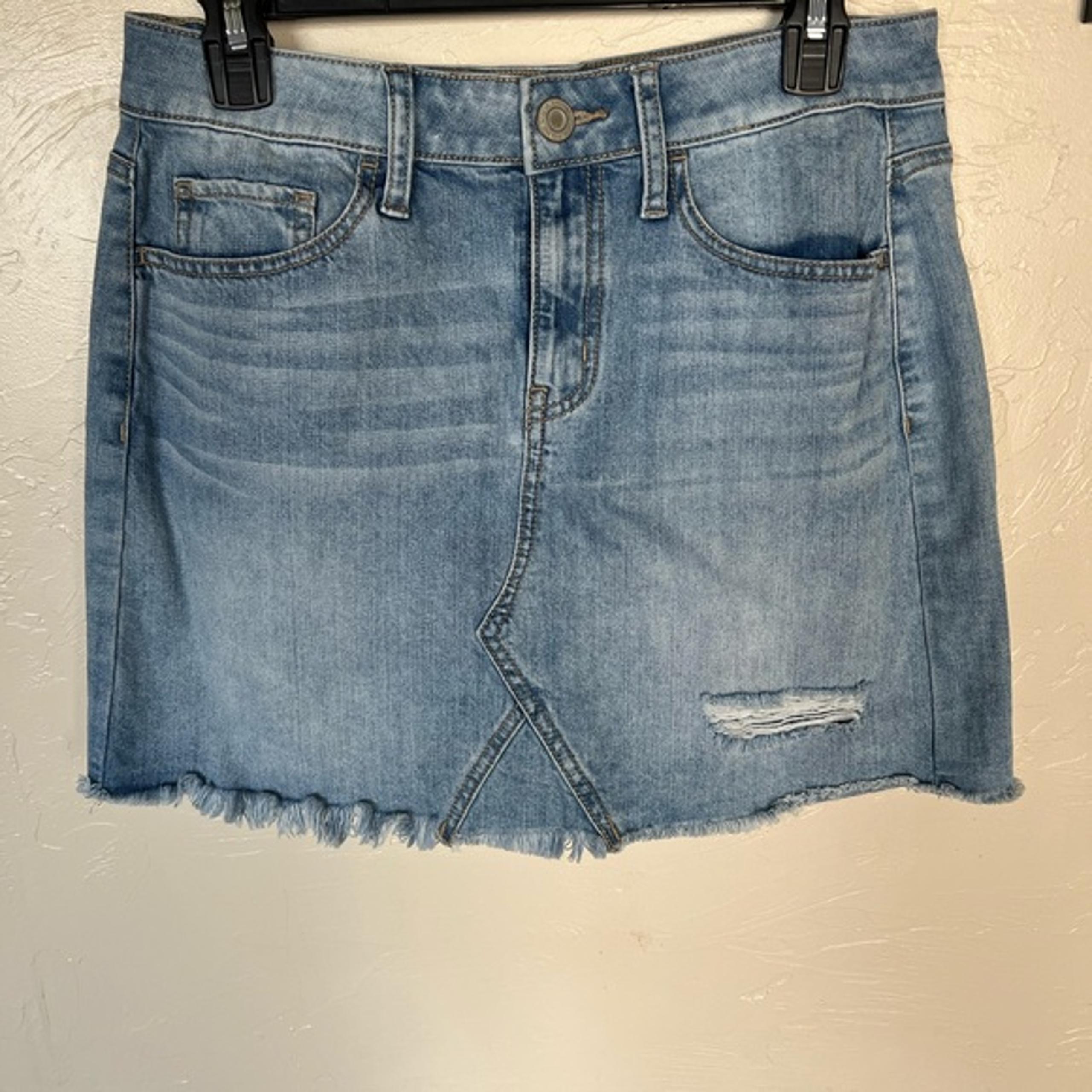 SO Blue Casual Mini Skirt with Frayed Hem