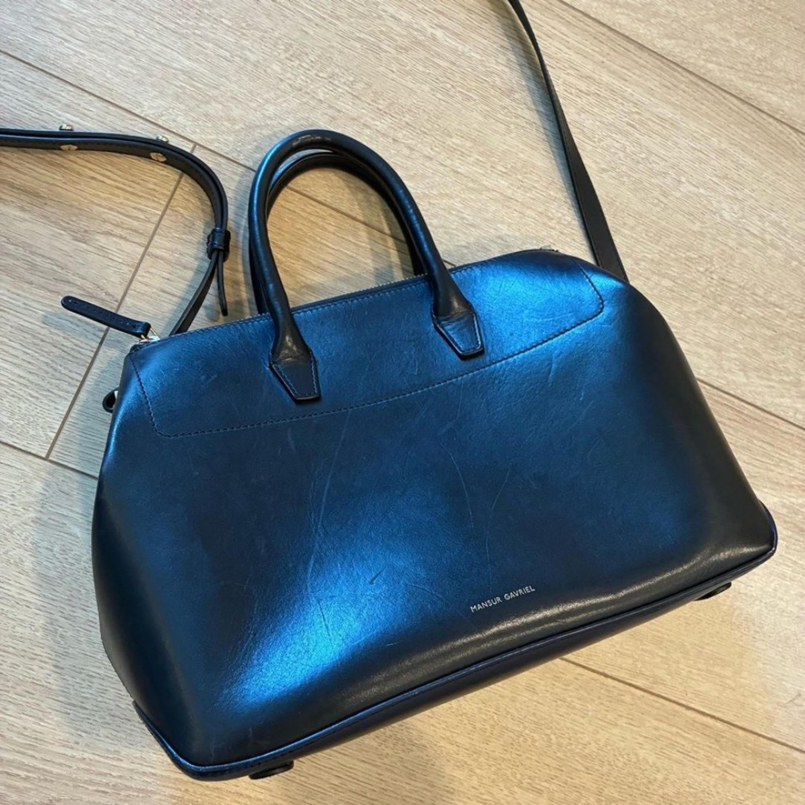 Mansur Gavriel Calfskin Leather Travel Crossbody Top Handle Tote Bag