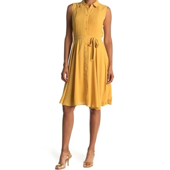 NEW Nanette Lepore Dress Women 2 Mustard Yellow Sleeveless Summer 50s Rockabilly