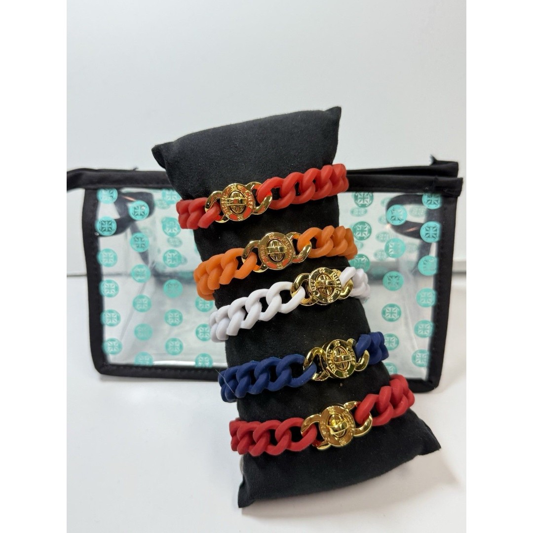Rustic Cuff Gold Turn Lock Chain Link Jelly Bracelet Set Of 5